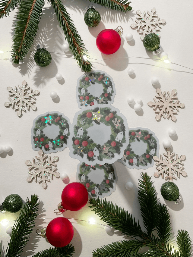 Sticker "Couronne de Noël" pailleté