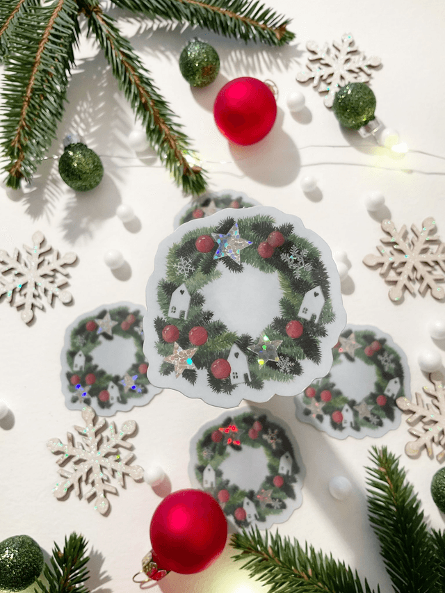 Sticker "Couronne de Noël" pailleté